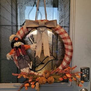 Festive Autumn Wreath with Scarecrow and Bow